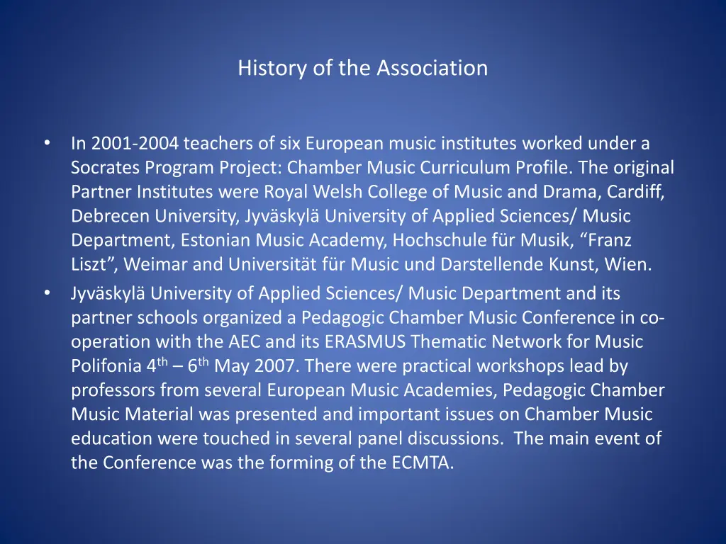 history of the association