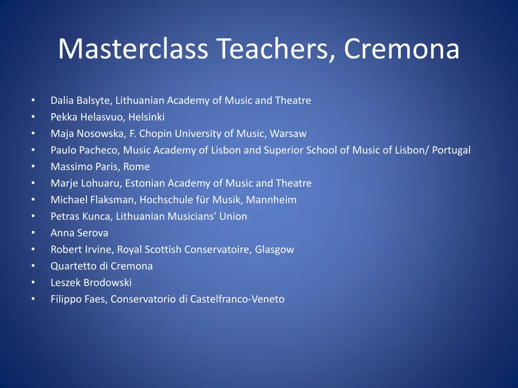 masterclass teachers cremona