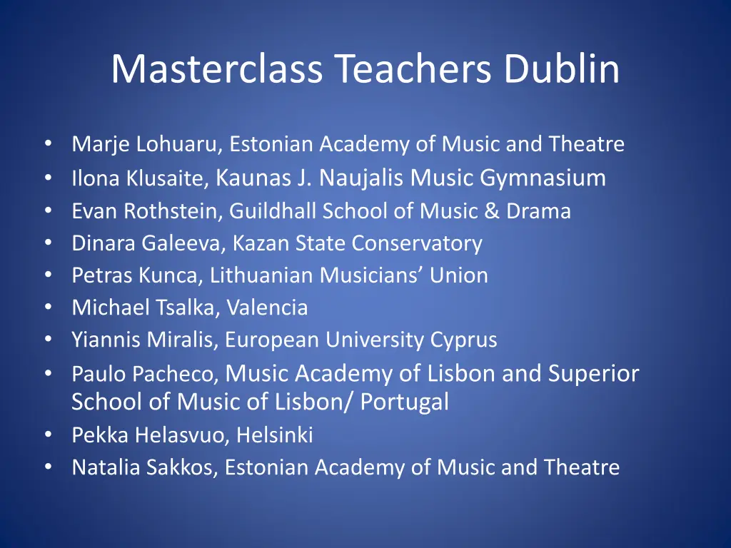 masterclass teachers dublin