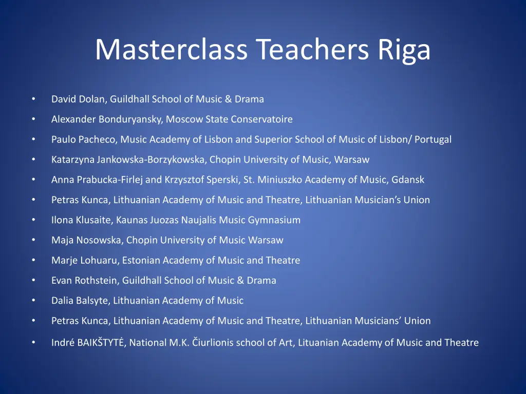 masterclass teachers riga