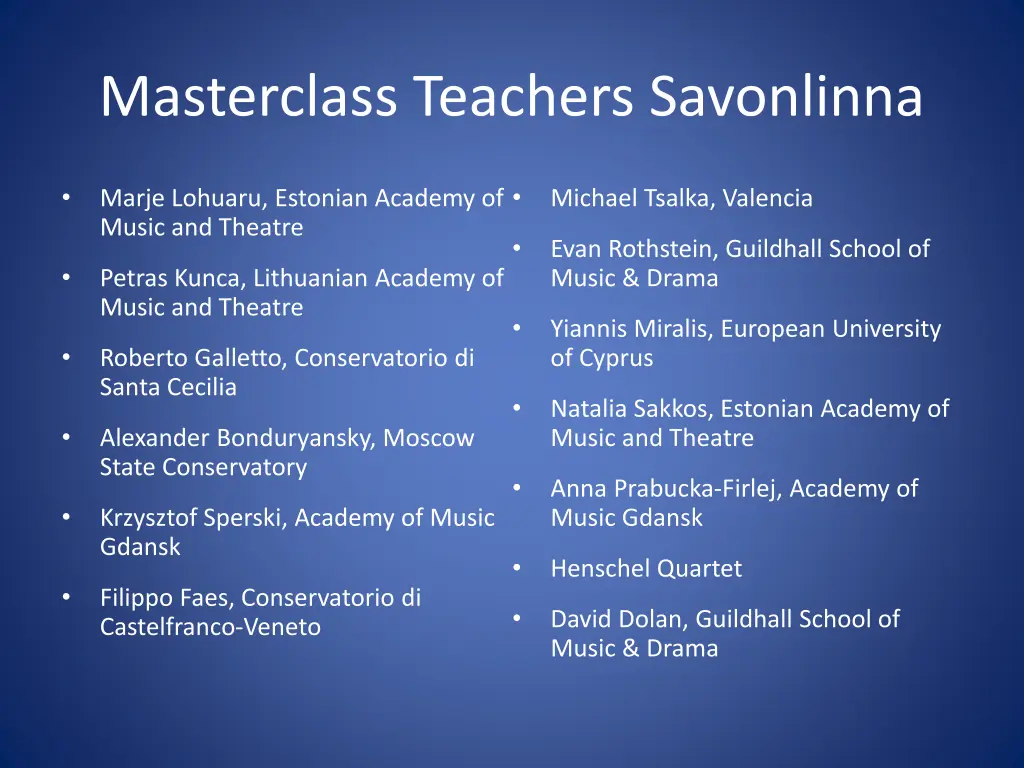 masterclass teachers savonlinna
