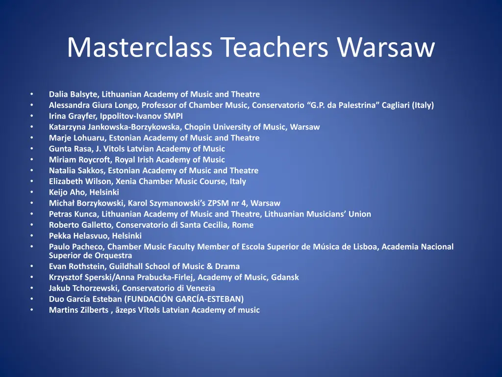 masterclass teachers warsaw