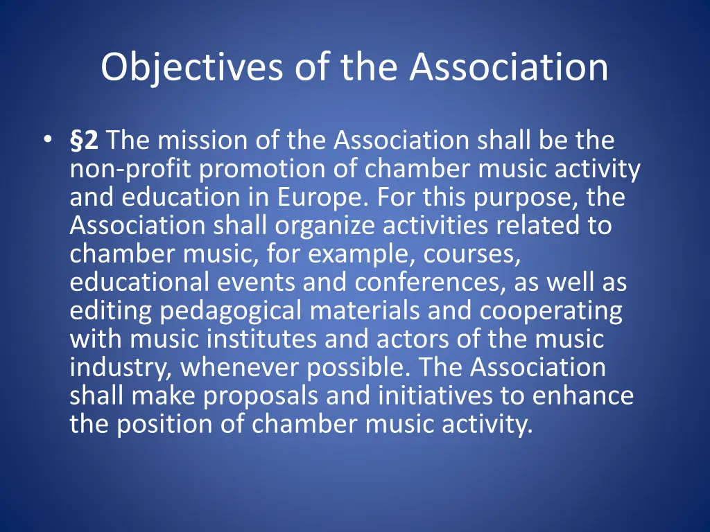 objectives of the association