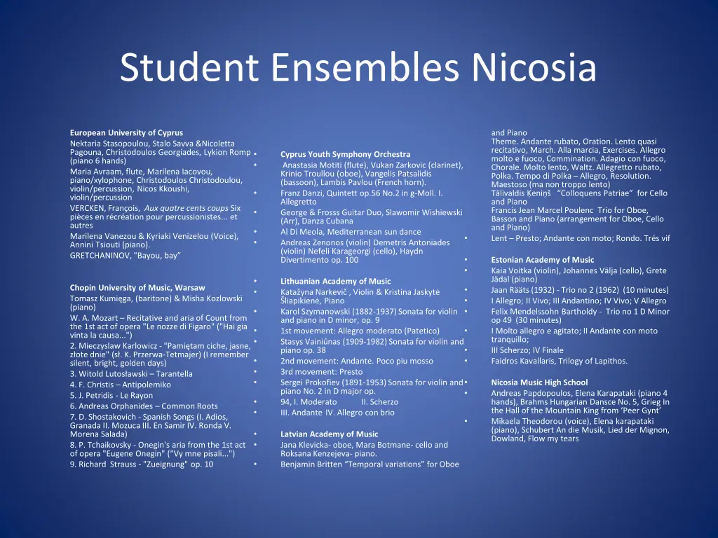 student ensembles nicosia