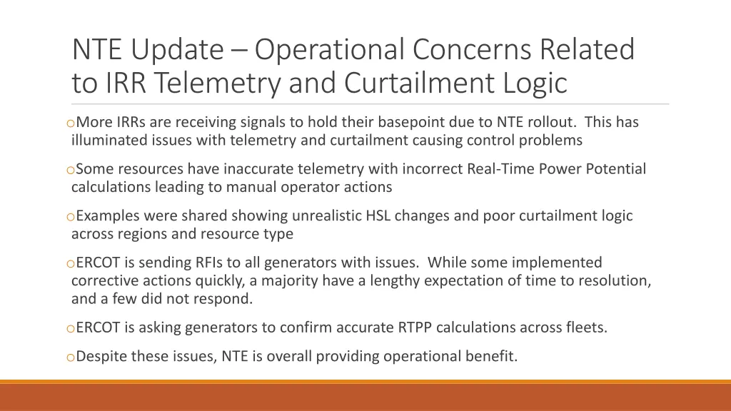 nte update operational concerns related