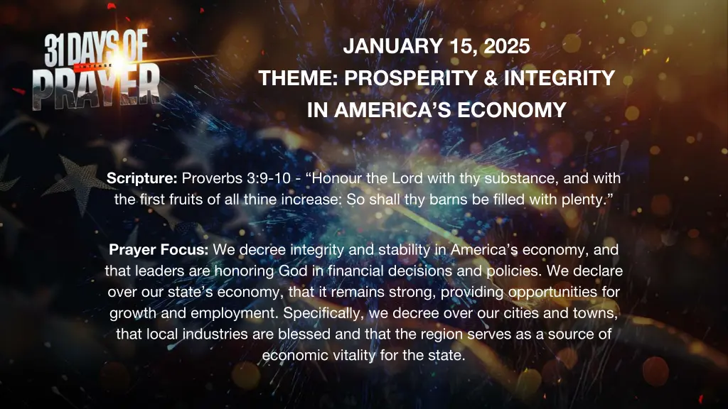 january 15 2025 theme prosperity integrity