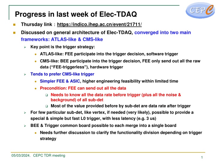 progress in last week of elec tdaq