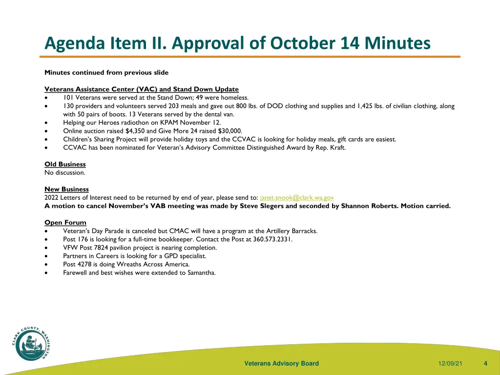 agenda item ii approval of october 14 minutes 1