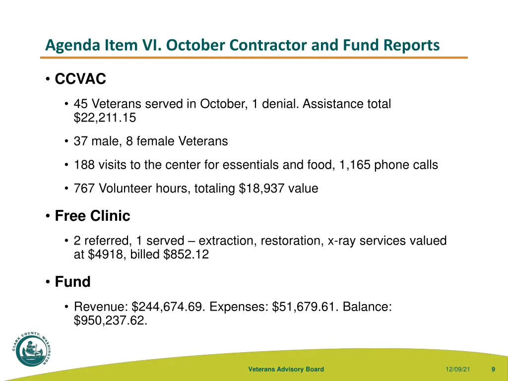 agenda item vi october contractor and fund reports