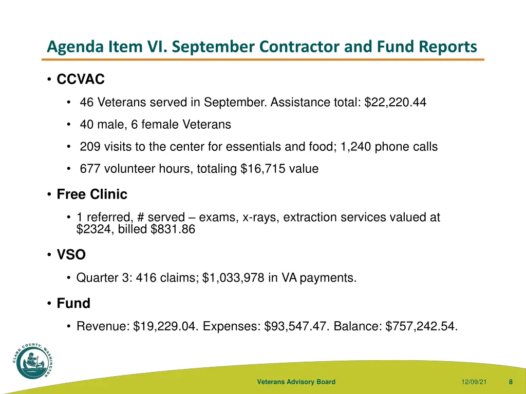 agenda item vi september contractor and fund