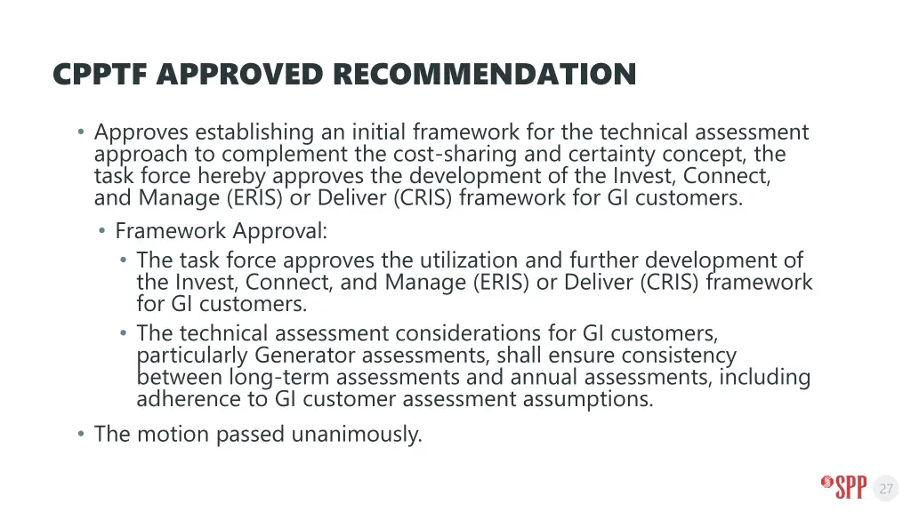 cpptf approved recommendation