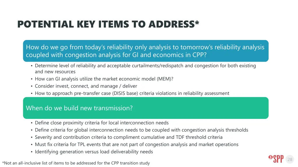 potential key items to address