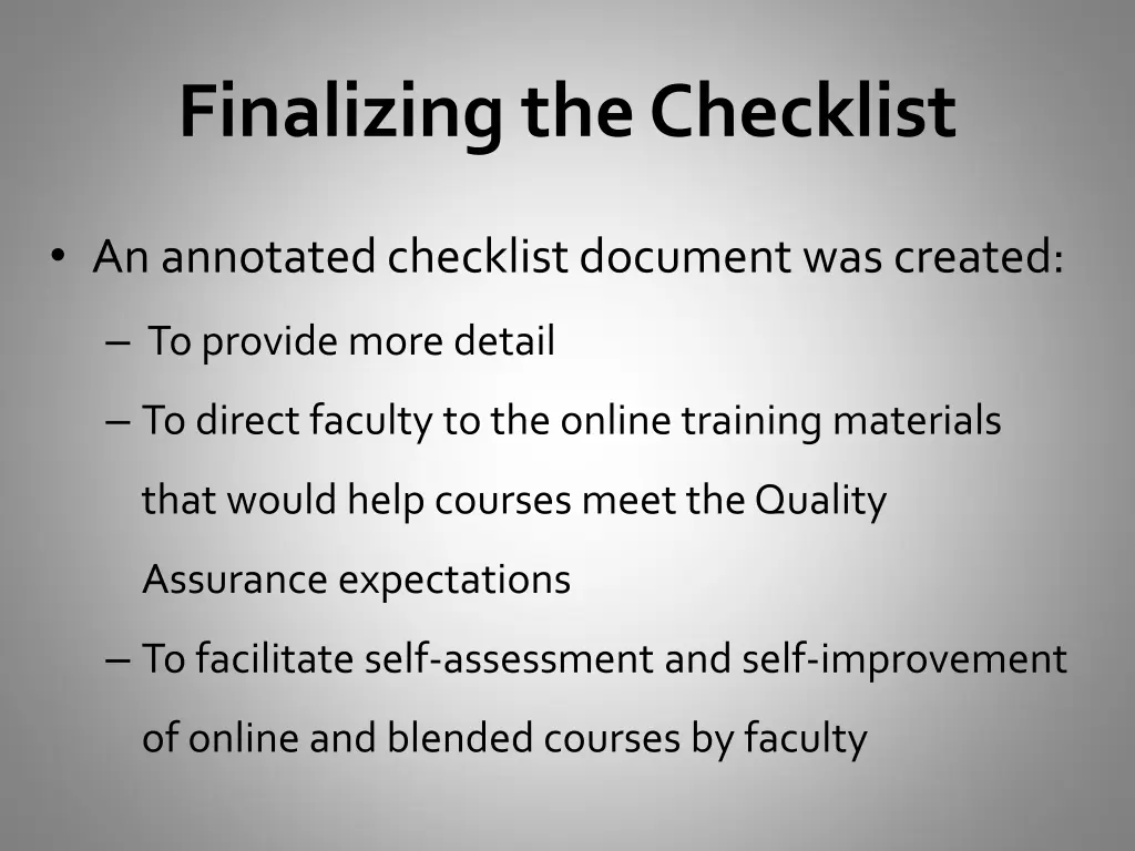 finalizing the checklist