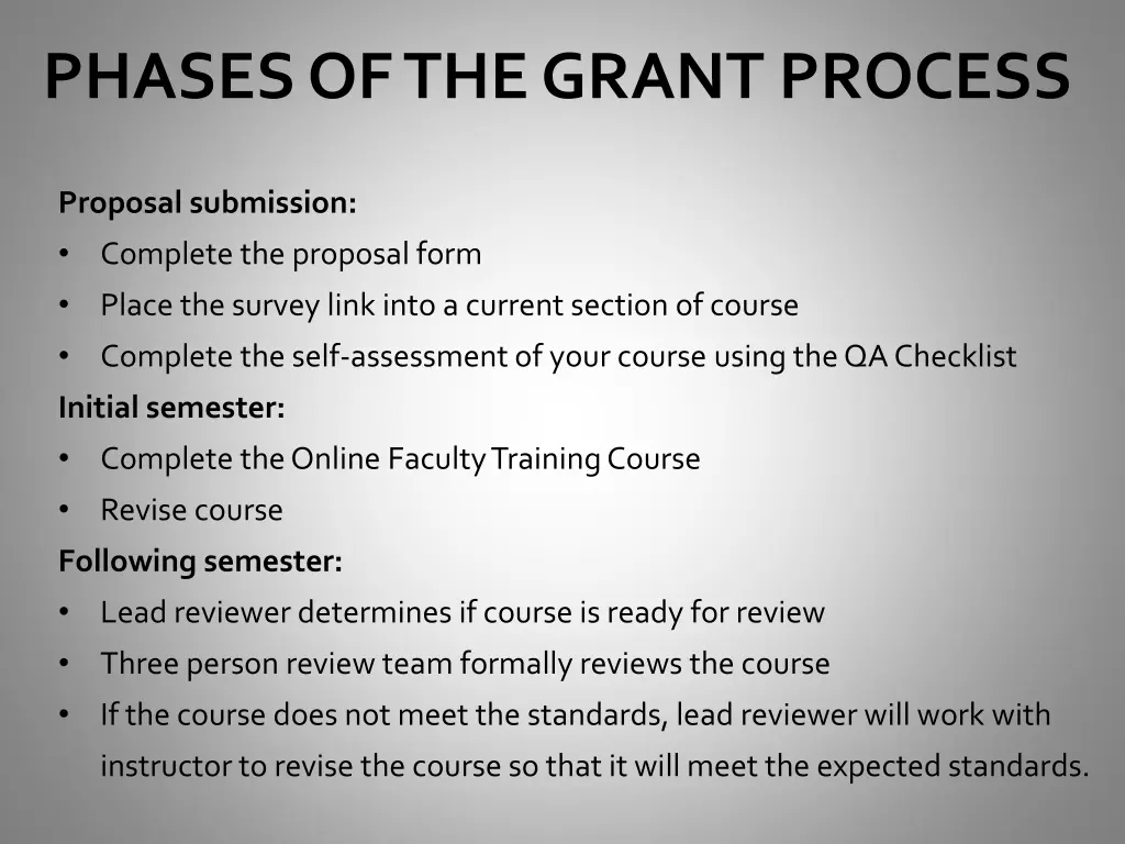 phases of the grant process