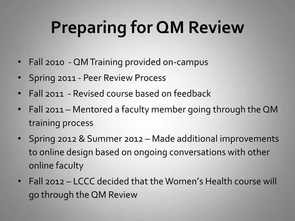 preparing for qm review
