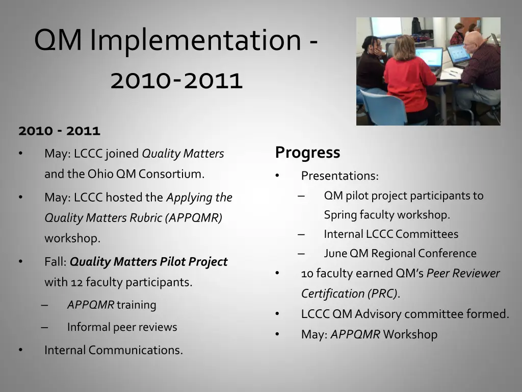 qm implementation 2010 2011