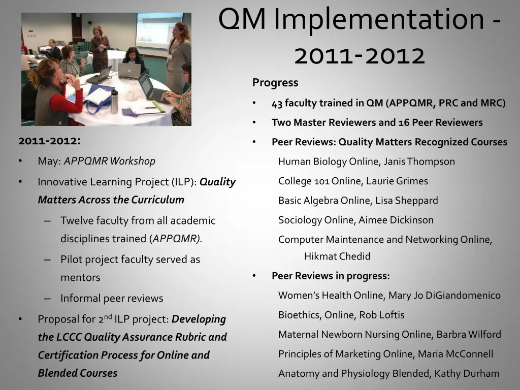 qm implementation 2011 2012 progress