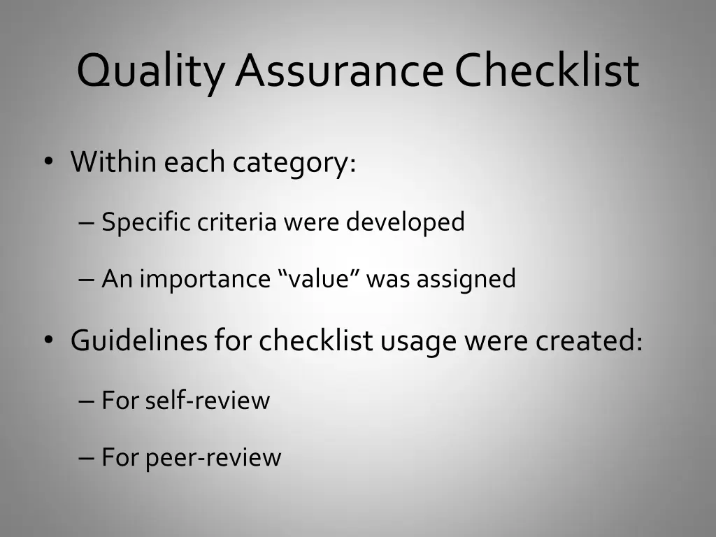 quality assurance checklist 1