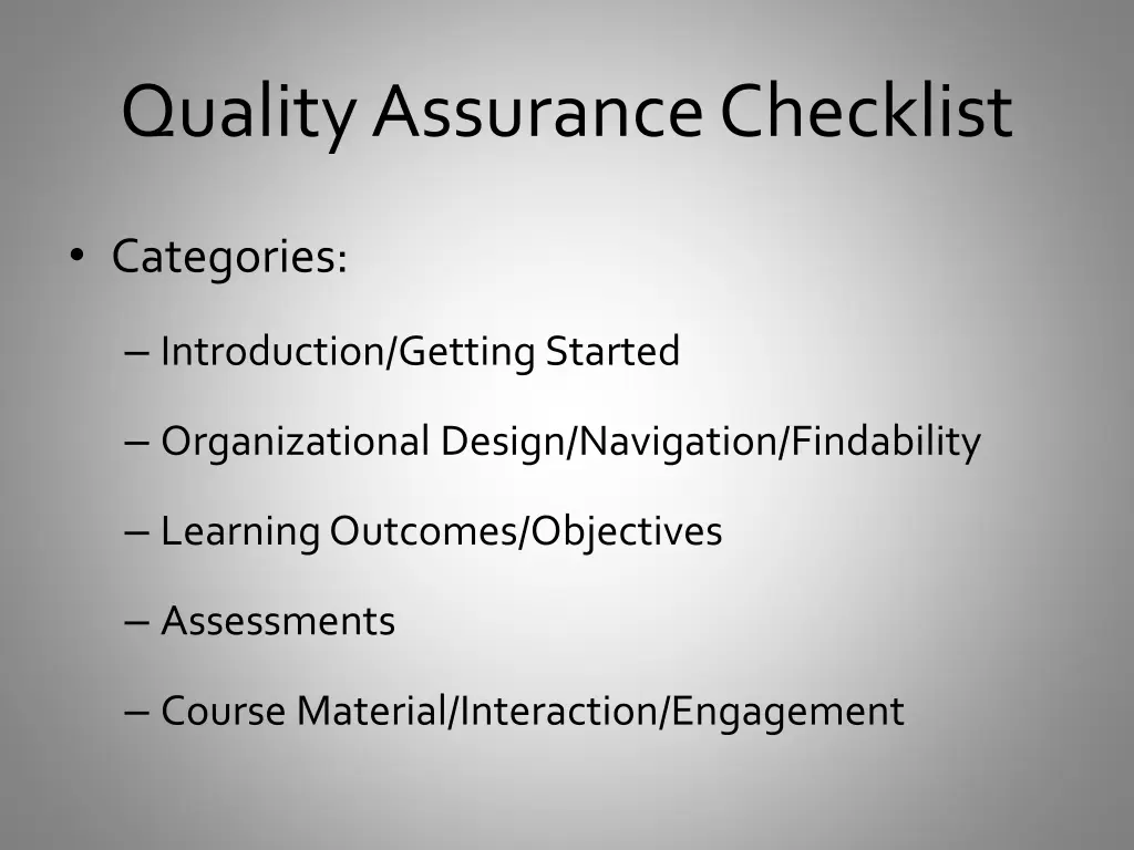 quality assurance checklist