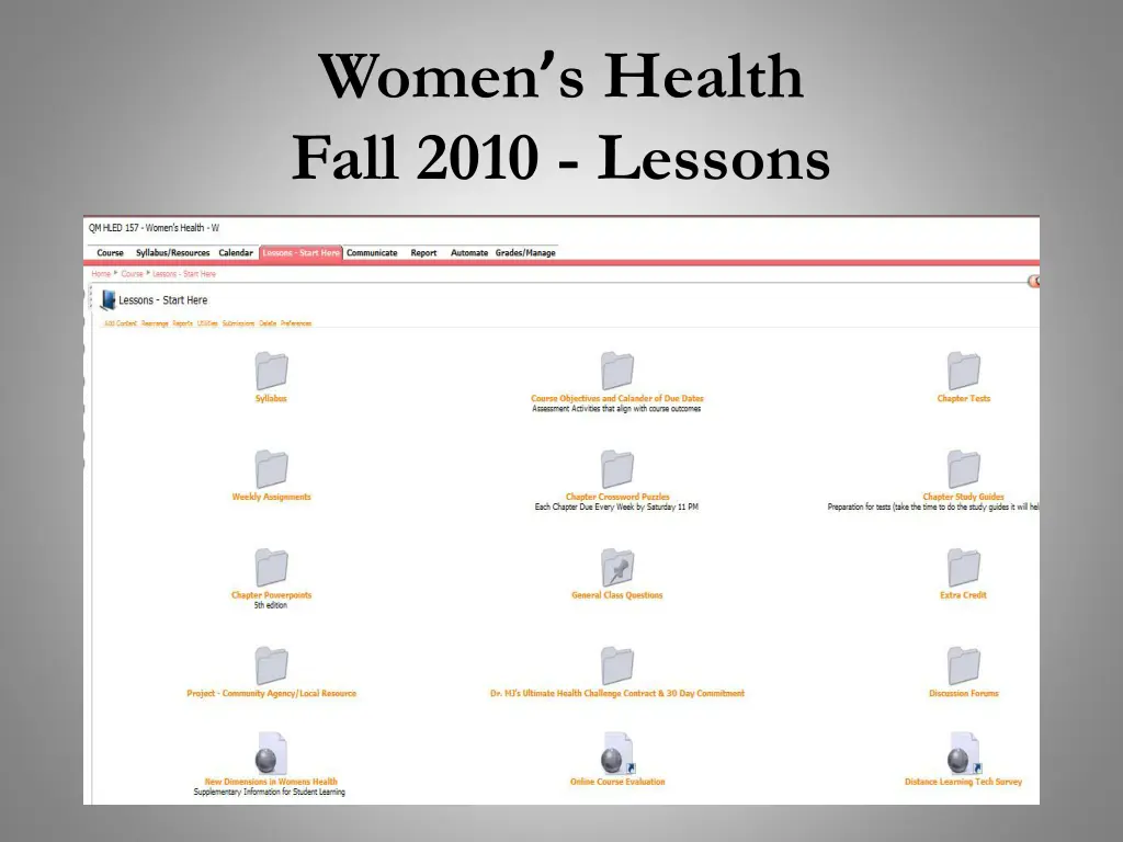 women s health fall 2010 lessons