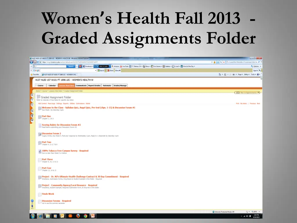 women s health fall 2013 graded assignments folder