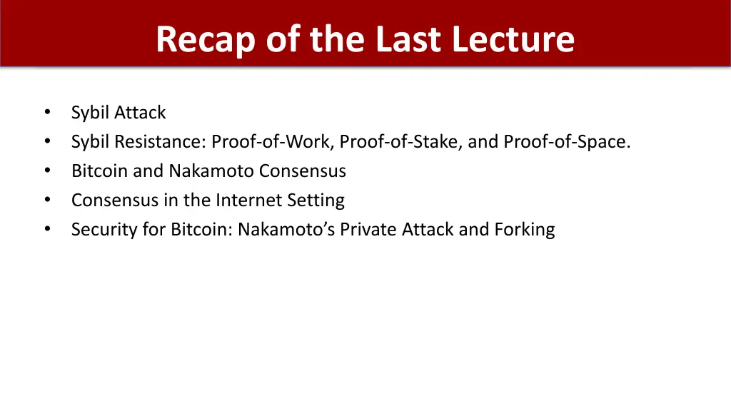 recap of the last lecture