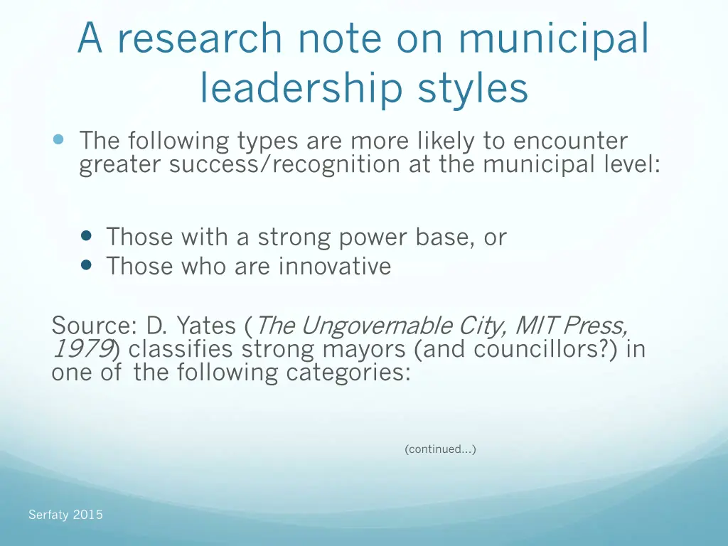 a research note on municipal leadership styles