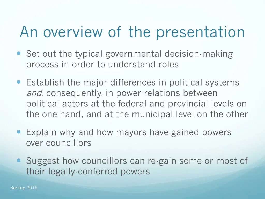 an overview of the presentation
