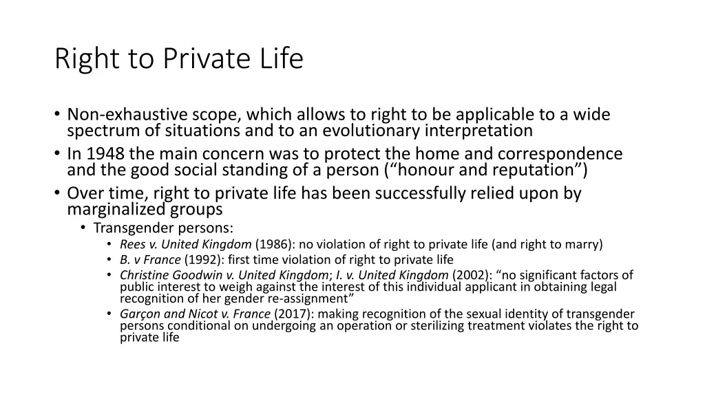 right to private life