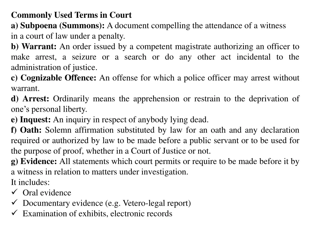 commonly used terms in court a subpoena summons