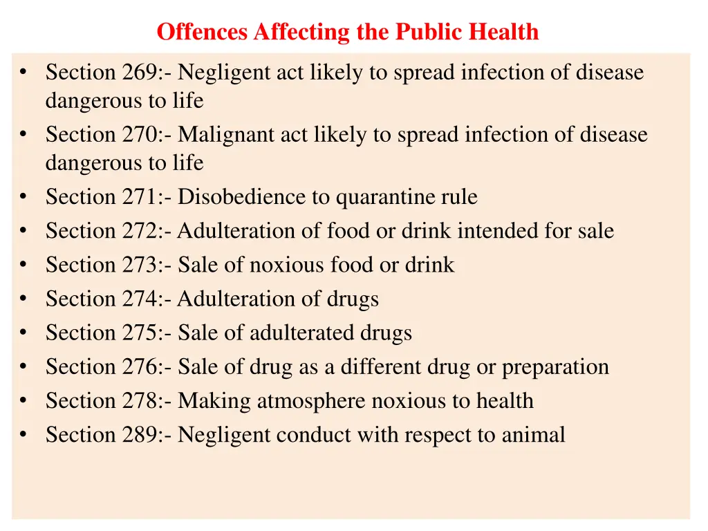 offences affecting the public health