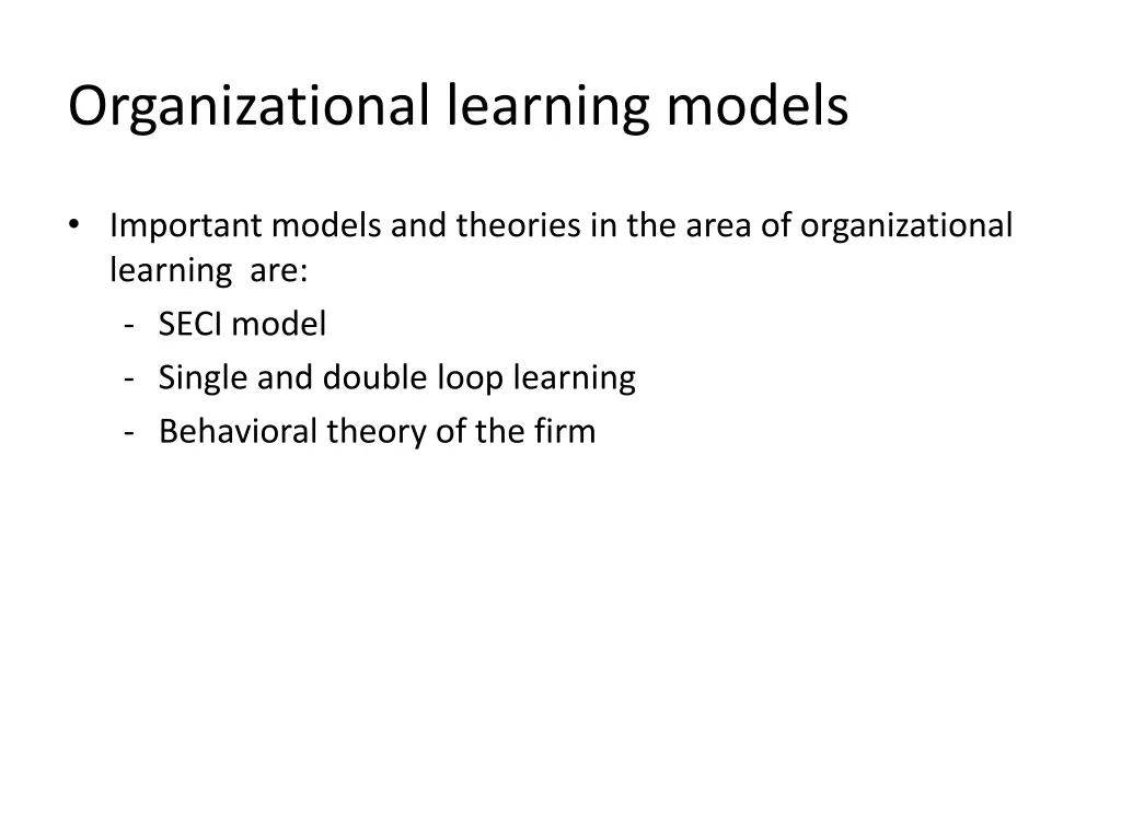 organizational learning models
