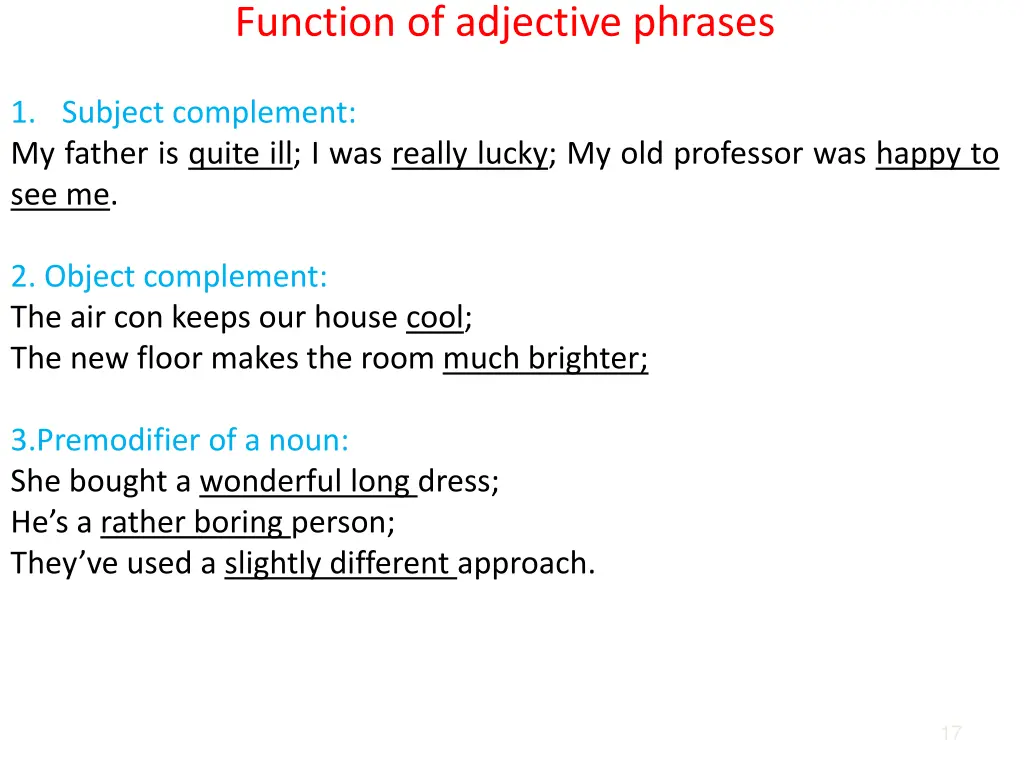 function of adjective phrases