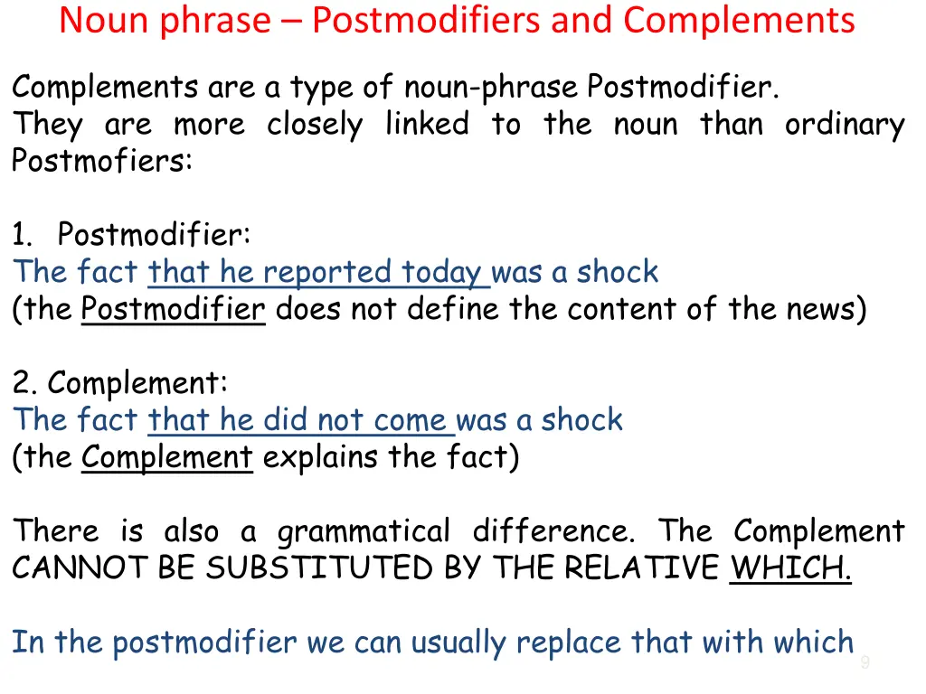 noun phrase postmodifiers and complements
