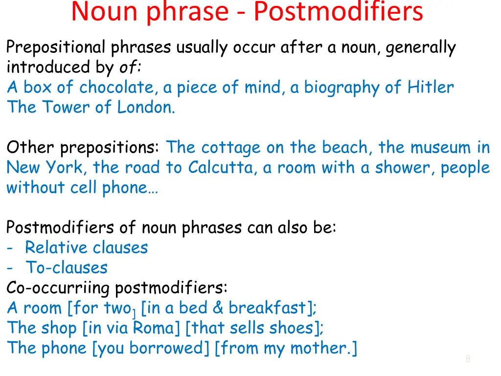 noun phrase postmodifiers