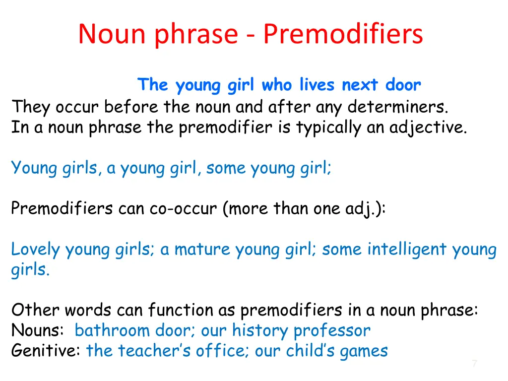 noun phrase premodifiers
