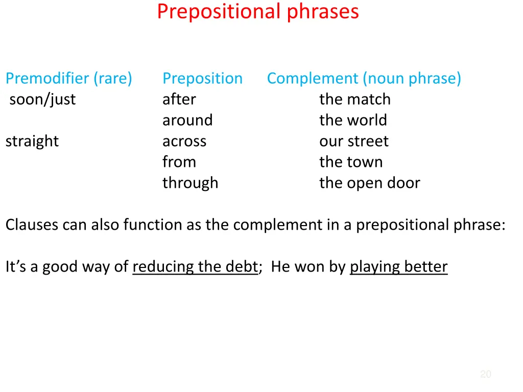 prepositional phrases