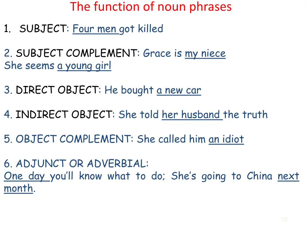the function of noun phrases