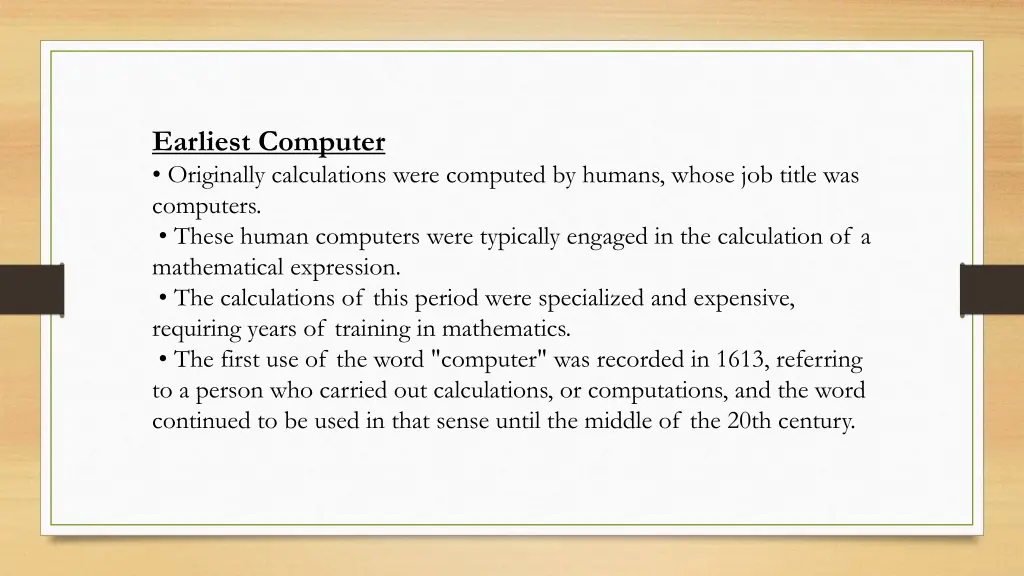 earliest computer originally calculations were