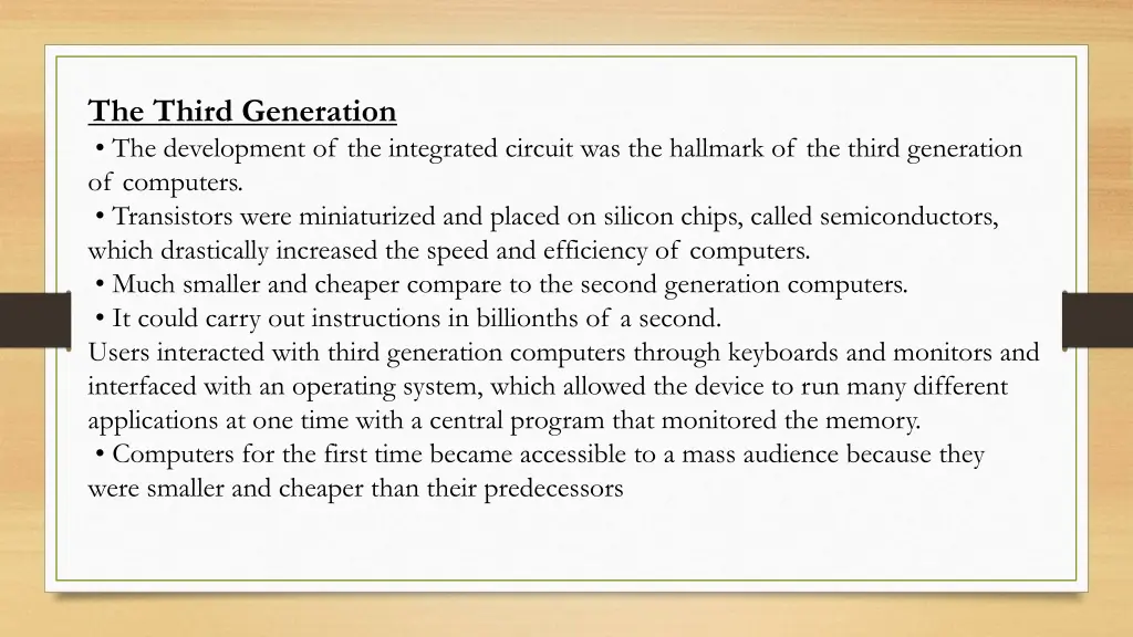 the third generation the development