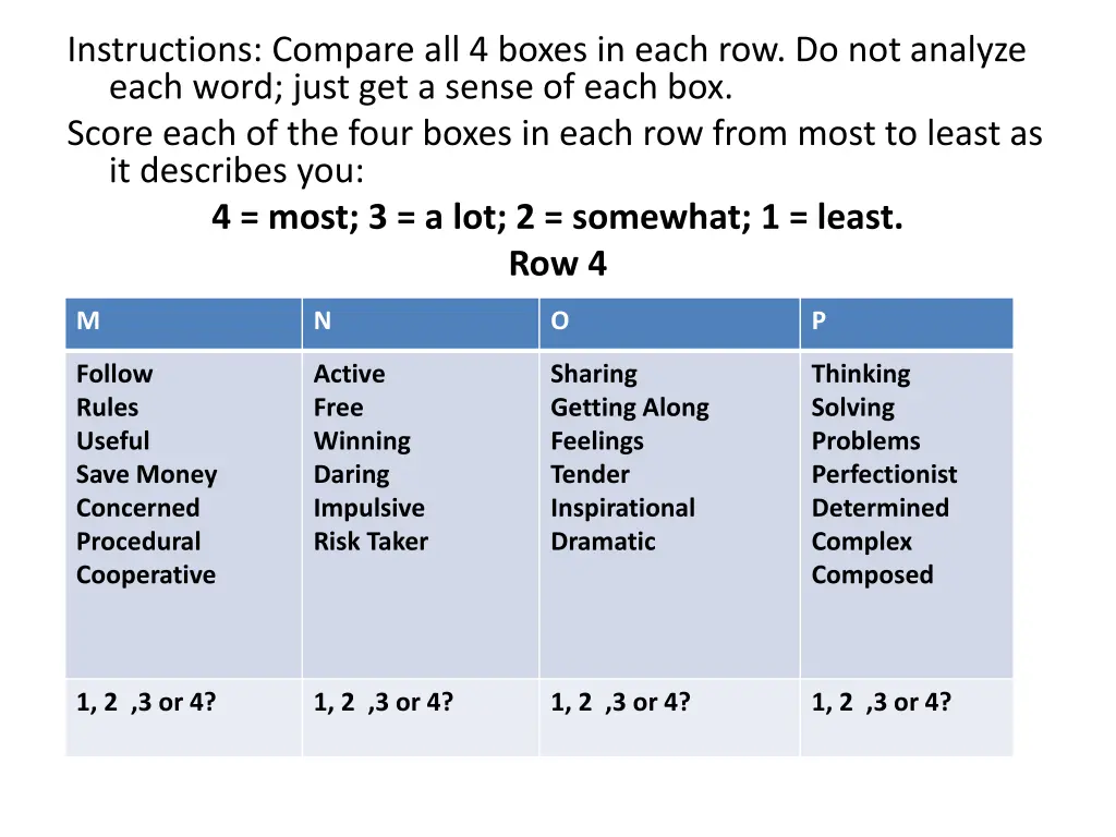 instructions compare all 4 boxes in each 3