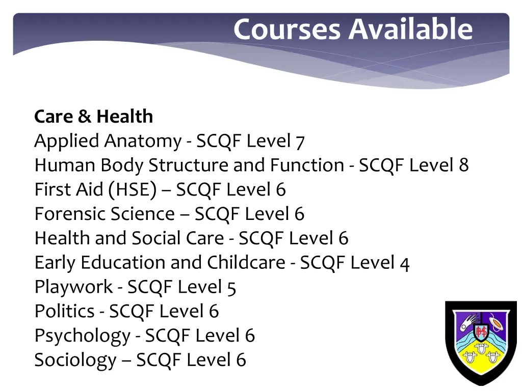 courses available 1