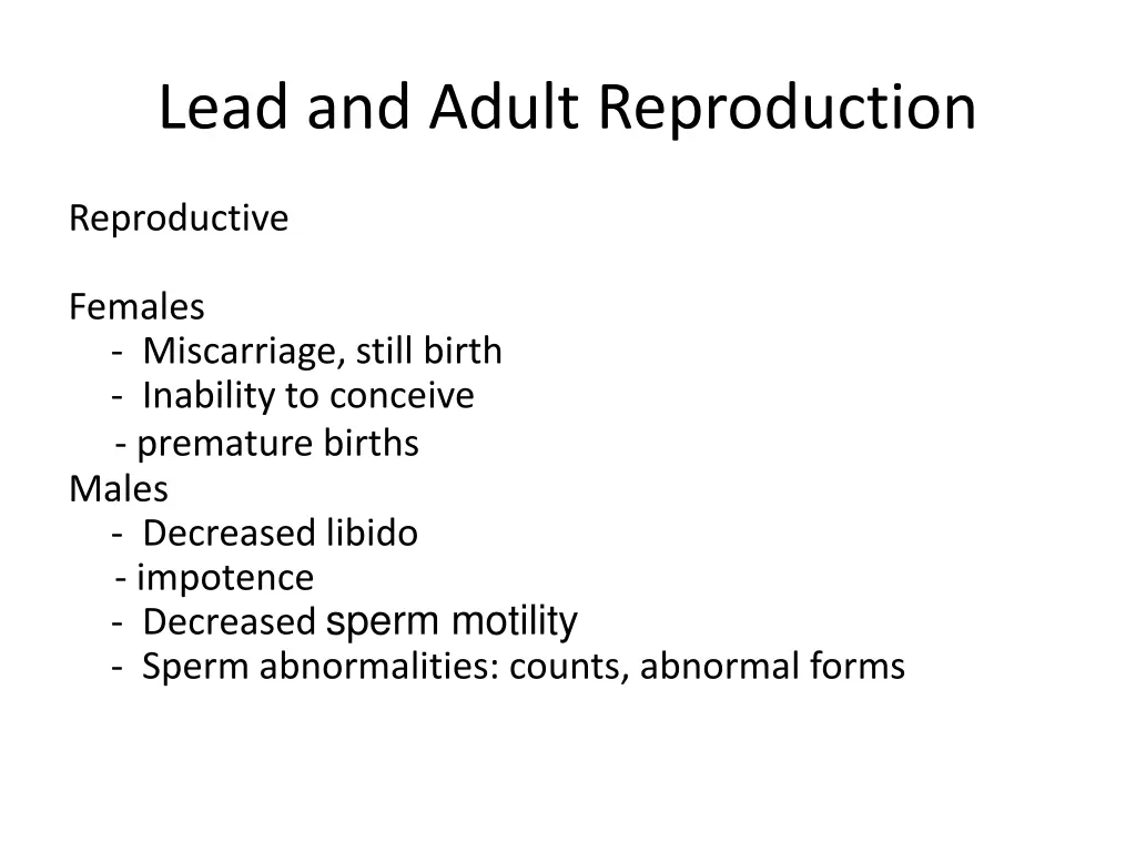 lead and adult reproduction