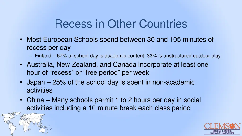 recess in other countries