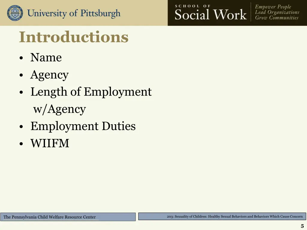 introductions name agency length of employment