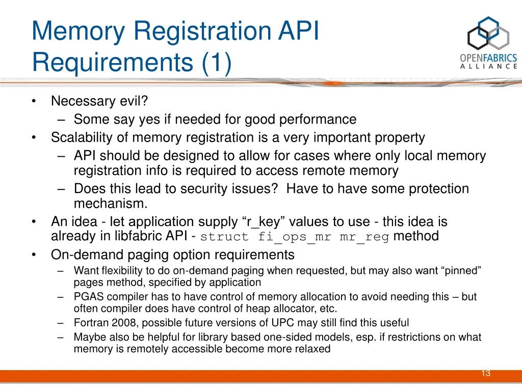 memory registration api requirements 1