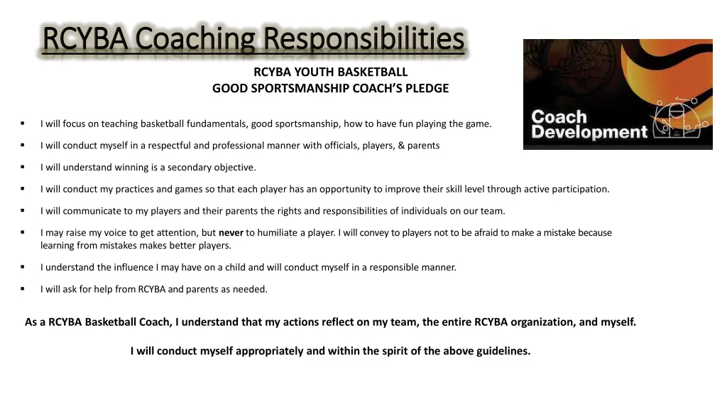 rcyba coaching responsibilities rcyba coaching