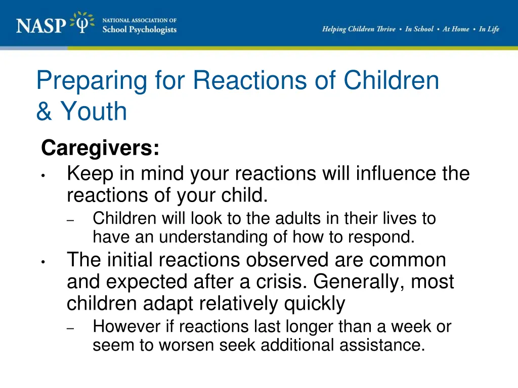 preparing for reactions of children youth 1