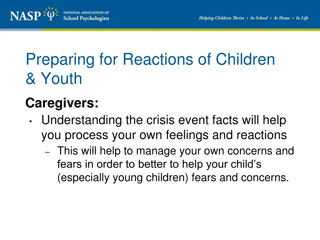 preparing for reactions of children youth