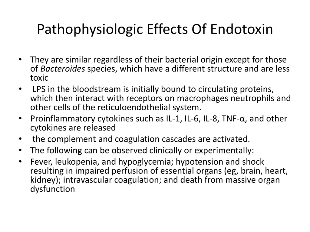 pathophysiologic effects of endotoxin